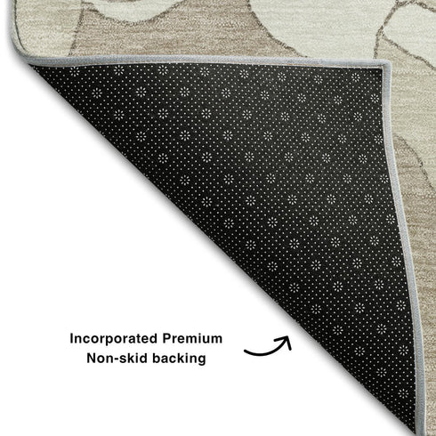 8' X 10' Taupe And Ivory Floral Washable Area Rug With UV Protection