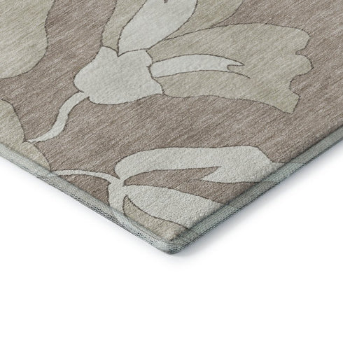 8' X 10' Taupe And Ivory Floral Washable Area Rug With UV Protection