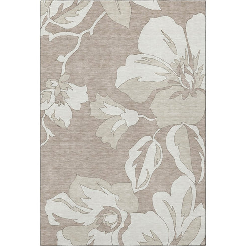 8' X 10' Taupe And Ivory Floral Washable Area Rug With UV Protection