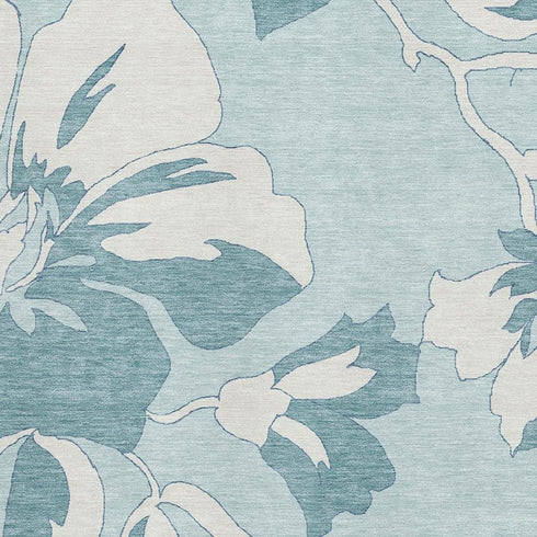 8' X 10' Teal And Ivory Floral Washable Area Rug With UV Protection