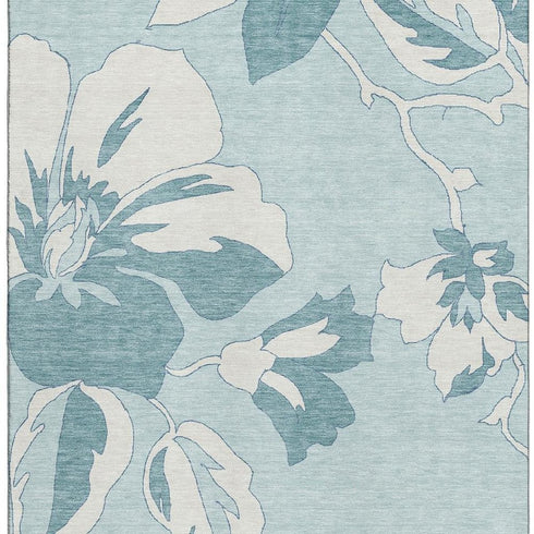 8' X 10' Teal And Ivory Floral Washable Area Rug With UV Protection