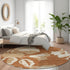 8' Terra Cotta And Beige Floral Washable Round Rug With UV Protection