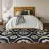 9' X 12' Black And Ivory Medallion Washable Area Rug With UV Protection