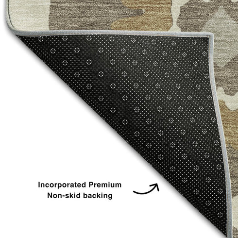 5' X 8' Brown Beige And Ivory Medallion Washable Area Rug With UV Protection