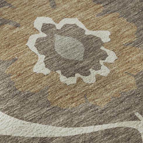 5' X 8' Brown Beige And Ivory Medallion Washable Area Rug With UV Protection