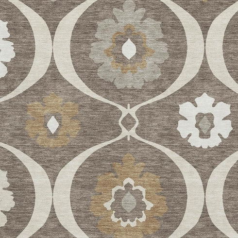 5' X 8' Brown Beige And Ivory Medallion Washable Area Rug With UV Protection