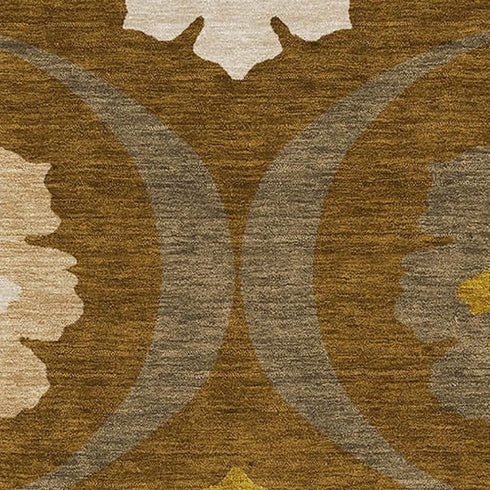 5' X 8' Coffee Gold And Beige Medallion Washable Area Rug With UV Protection