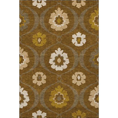 8' X 10' Coffee Gold And Beige Medallion Washable Area Rug With UV Protection