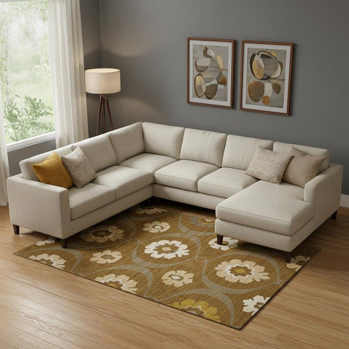 9' X 12' Coffee Gold And Beige Medallion Washable Area Rug With UV Protection