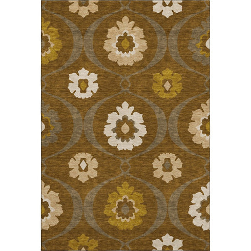 9' X 12' Coffee Gold And Beige Medallion Washable Area Rug With UV Protection