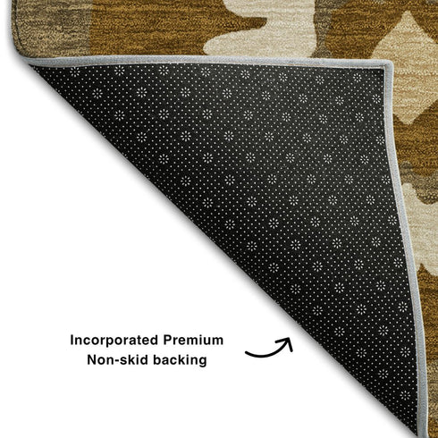 9' X 12' Coffee Gold And Beige Medallion Washable Area Rug With UV Protection