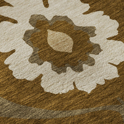 9' X 12' Coffee Gold And Beige Medallion Washable Area Rug With UV Protection