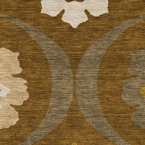 9' X 12' Coffee Gold And Beige Medallion Washable Area Rug With UV Protection