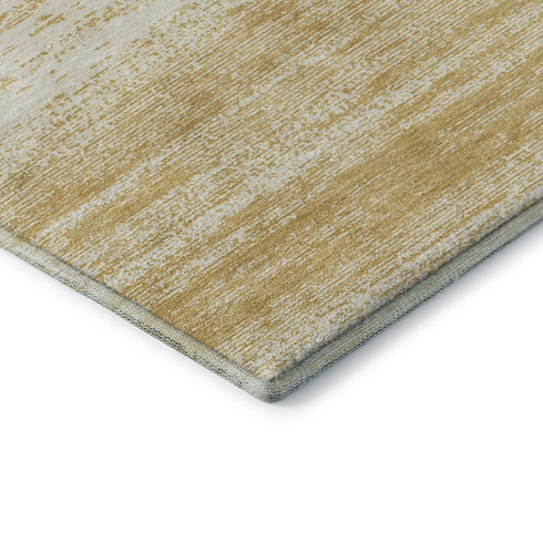5' X 8' Gold And Ivory Striped Washable Area Rug With UV Protection