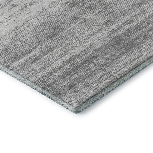 5' X 8' Gray And Silver Striped Washable Area Rug With UV Protection