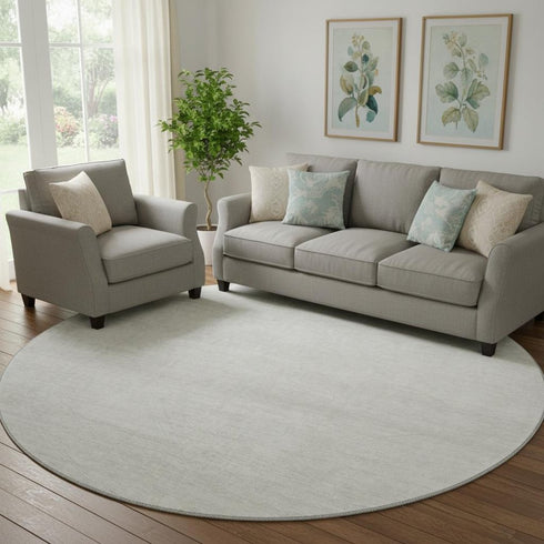 8' Ivory And Beige Striped Washable Round Rug With UV Protection