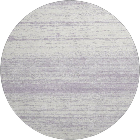 8' Lavender And Ivory Striped Washable Round Rug With UV Protection