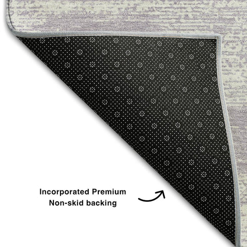 8' Lavender And Ivory Striped Washable Round Rug With UV Protection