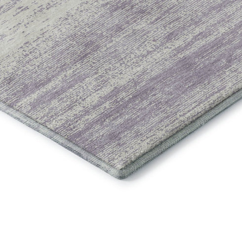 8' Lavender And Ivory Striped Washable Round Rug With UV Protection