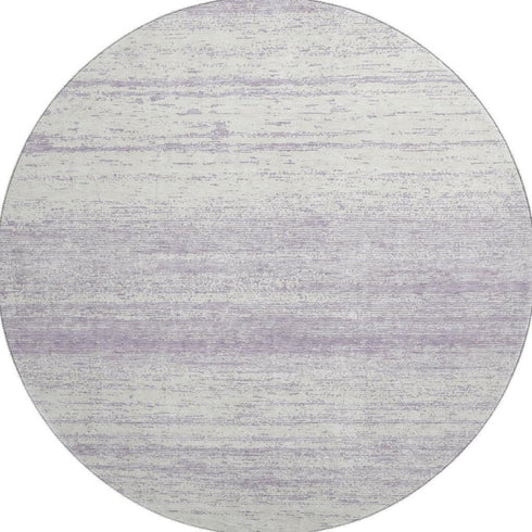 8' Lavender And Ivory Striped Washable Round Rug With UV Protection