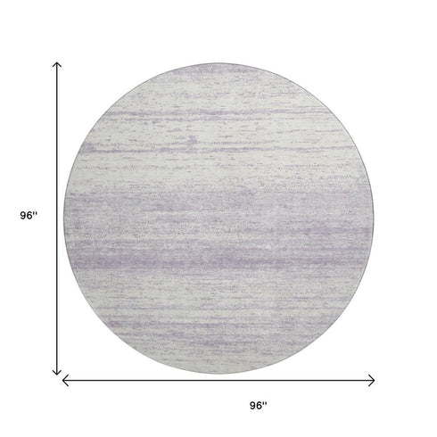 8' Lavender And Ivory Striped Washable Round Rug With UV Protection