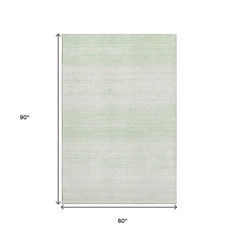 5' X 8' Mint Green And Ivory Striped Washable Area Rug With UV Protection