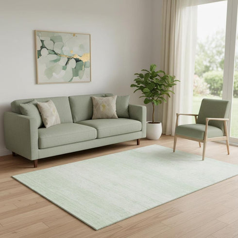 5' X 8' Mint Green And Ivory Striped Washable Area Rug With UV Protection