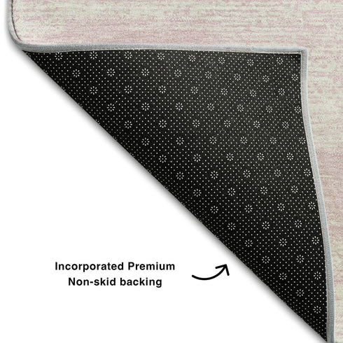 5' X 8' Pink And Ivory Striped Washable Area Rug With UV Protection