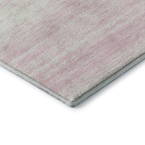 5' X 8' Pink And Ivory Striped Washable Area Rug With UV Protection