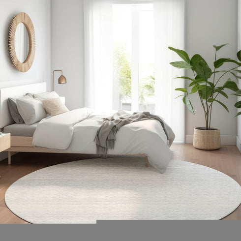 8' Silver And Gray Striped Washable Round Rug With UV Protection