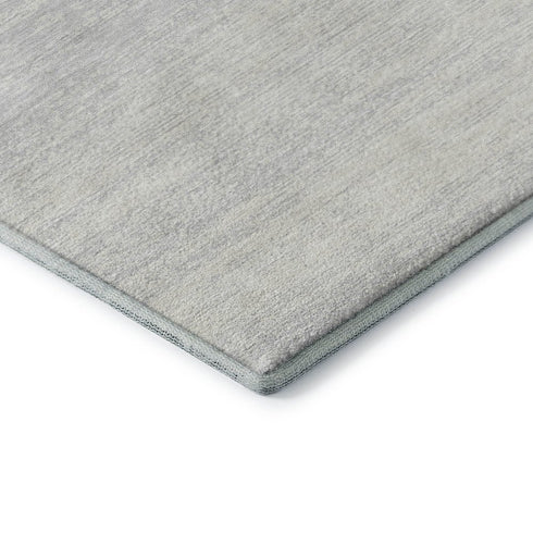 8' Silver And Gray Striped Washable Round Rug With UV Protection