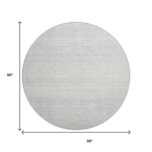 8' Silver And Gray Striped Washable Round Rug With UV Protection