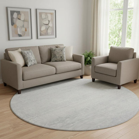 8' Silver And Gray Striped Washable Round Rug With UV Protection
