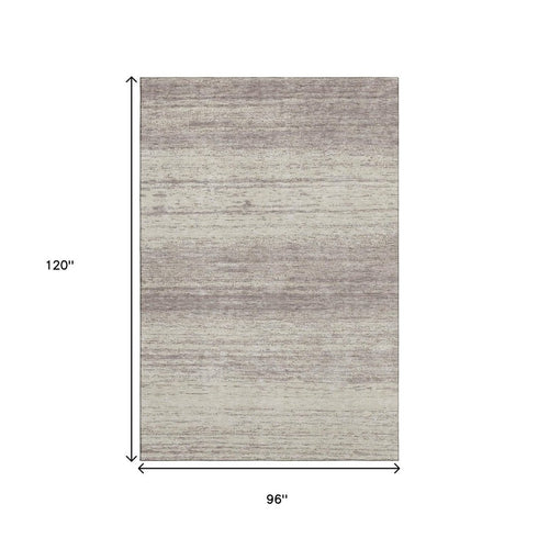 8' X 10' Taupe And Beige Striped Washable Area Rug With UV Protection