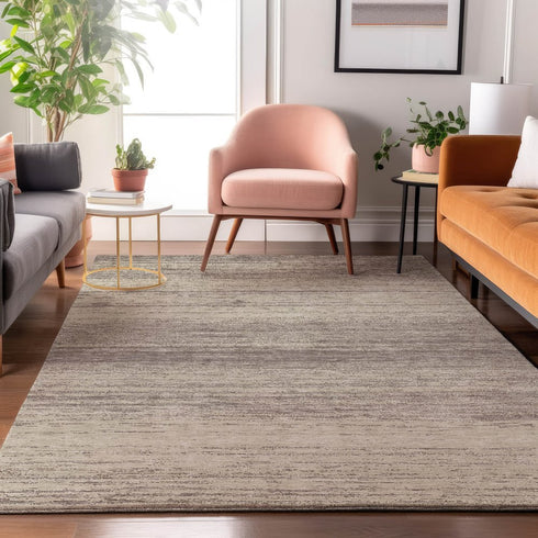 8' X 10' Taupe And Beige Striped Washable Area Rug With UV Protection