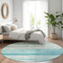 8' Teal And Ivory Striped Washable Round Rug With UV Protection