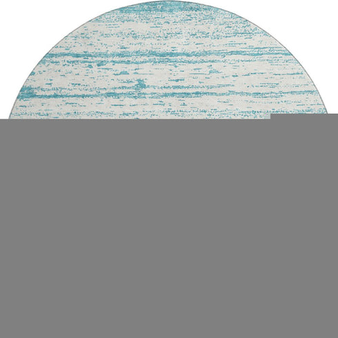 8' Teal And Ivory Striped Washable Round Rug With UV Protection