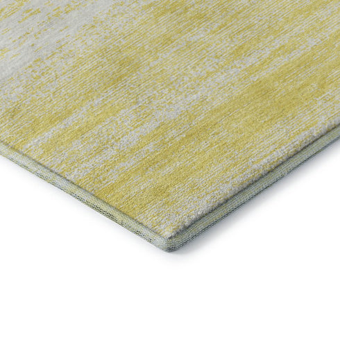9' X 12' Yellow And Ivory Striped Washable Area Rug With UV Protection