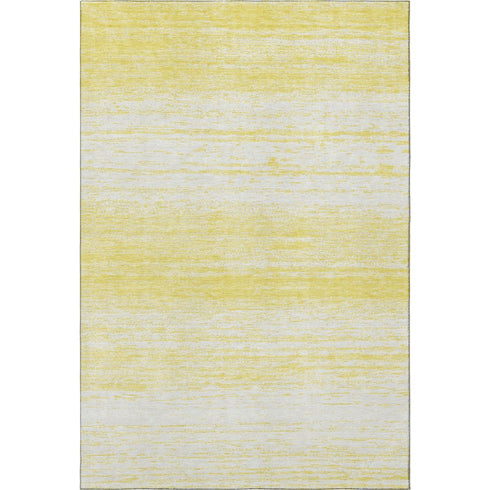 9' X 12' Yellow And Ivory Striped Washable Area Rug With UV Protection