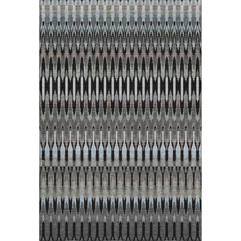 5' X 8' Black Gray And Blue Southwestern Washable Area Rug With UV Protection