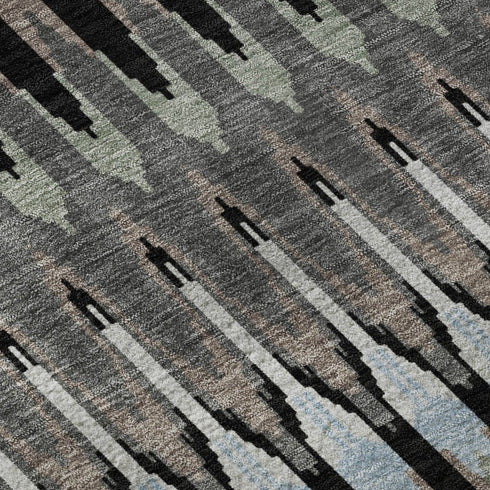 5' X 8' Black Gray And Blue Southwestern Washable Area Rug With UV Protection
