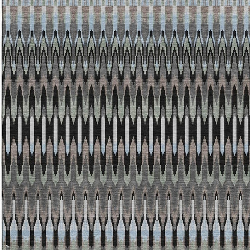 5' X 8' Black Gray And Blue Southwestern Washable Area Rug With UV Protection