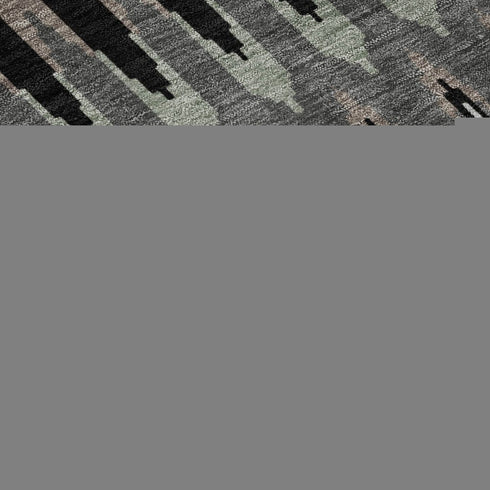 8' Black Gray And Blue Southwestern Washable Round Rug With UV Protection