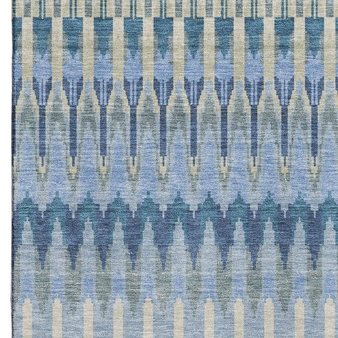 5' X 8' Denim Blue And Gray Southwestern Washable Area Rug With UV Protection