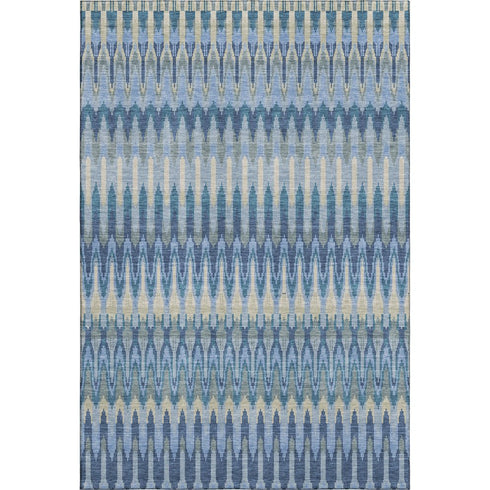 8' X 10' Denim Blue And Gray Southwestern Washable Area Rug With UV Protection