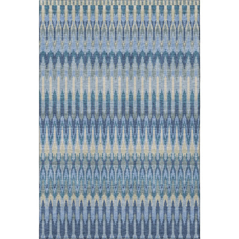 8' X 10' Denim Blue And Gray Southwestern Washable Area Rug With UV Protection