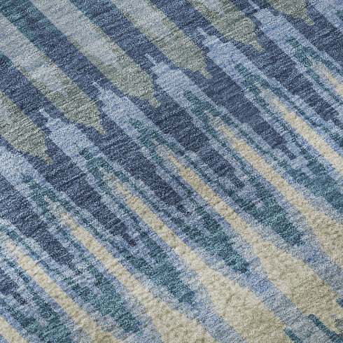9' X 12' Denim Blue And Gray Southwestern Washable Area Rug With UV Protection
