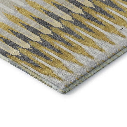 5' X 8' Gold Gray And Beige Southwestern Washable Area Rug With UV Protection
