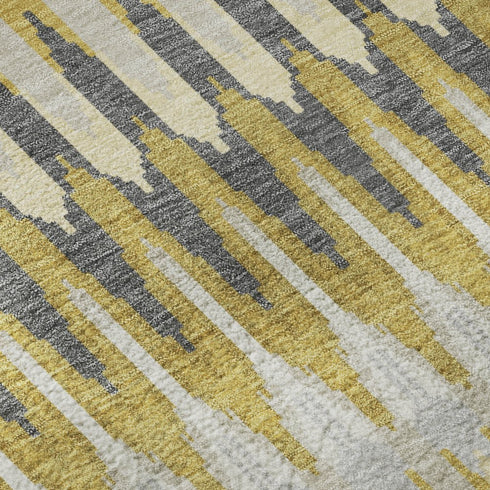 5' X 8' Gold Gray And Beige Southwestern Washable Area Rug With UV Protection