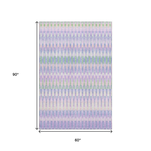 5' X 8' Lavender Pink And Green Southwestern Washable Area Rug With UV Protection